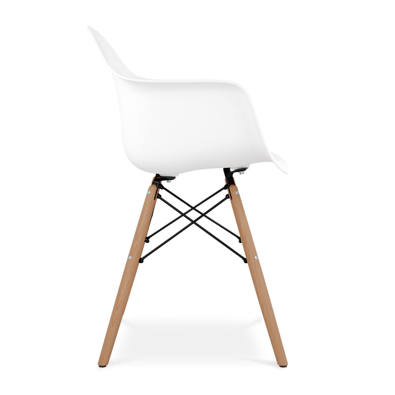 Heavy Duty Plastic Solid Wood Dining Arm Chair - White