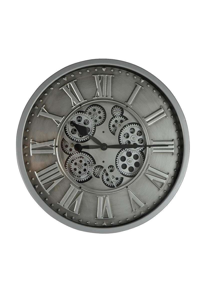 Silent Skeleton Exposed Gear Round Wall Clock - Silver / Black