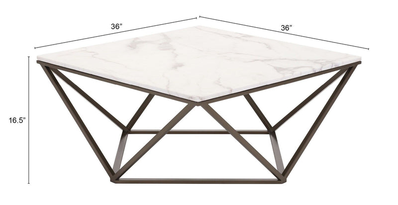Faux Marble And Steel Square Coffee Table - White