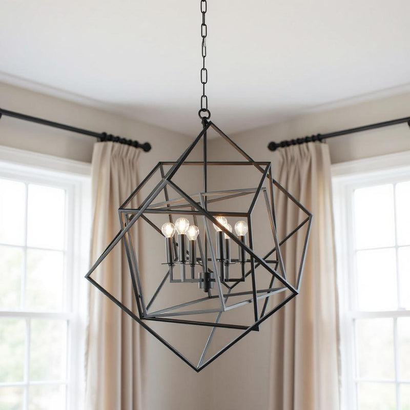 Unique Statement Six Light Metal Chandelier With Shades - Black