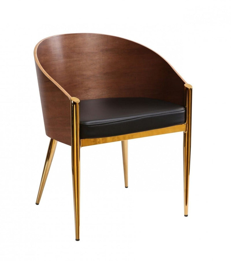Modern Walnut Stylish Faux Leather Accent Chair - Black / Gold