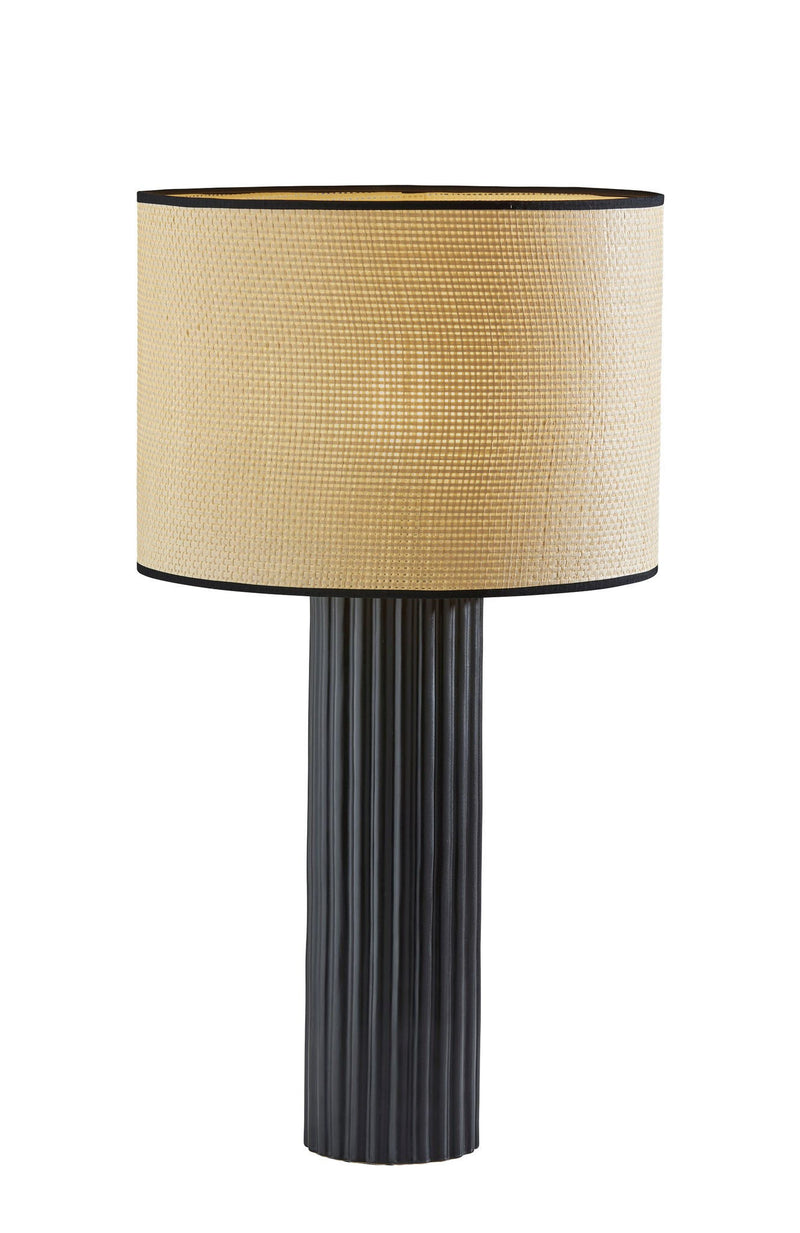 Ceramic Cylinder Table Lamp With Beige Drum Shade - Black