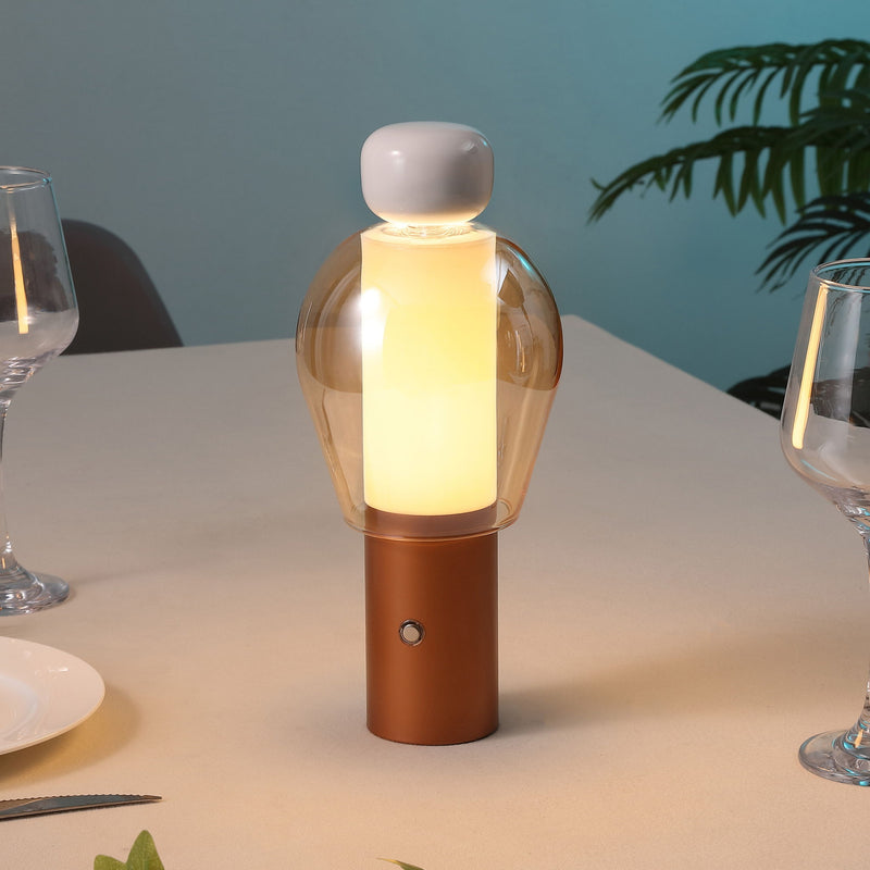 Globe USB Table Lamp With Shade - Amber / Copper / White