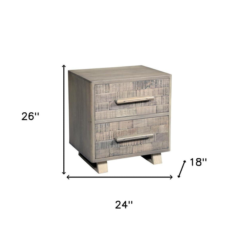 26" Solid Wood Two Drawer Nightstand - Gray