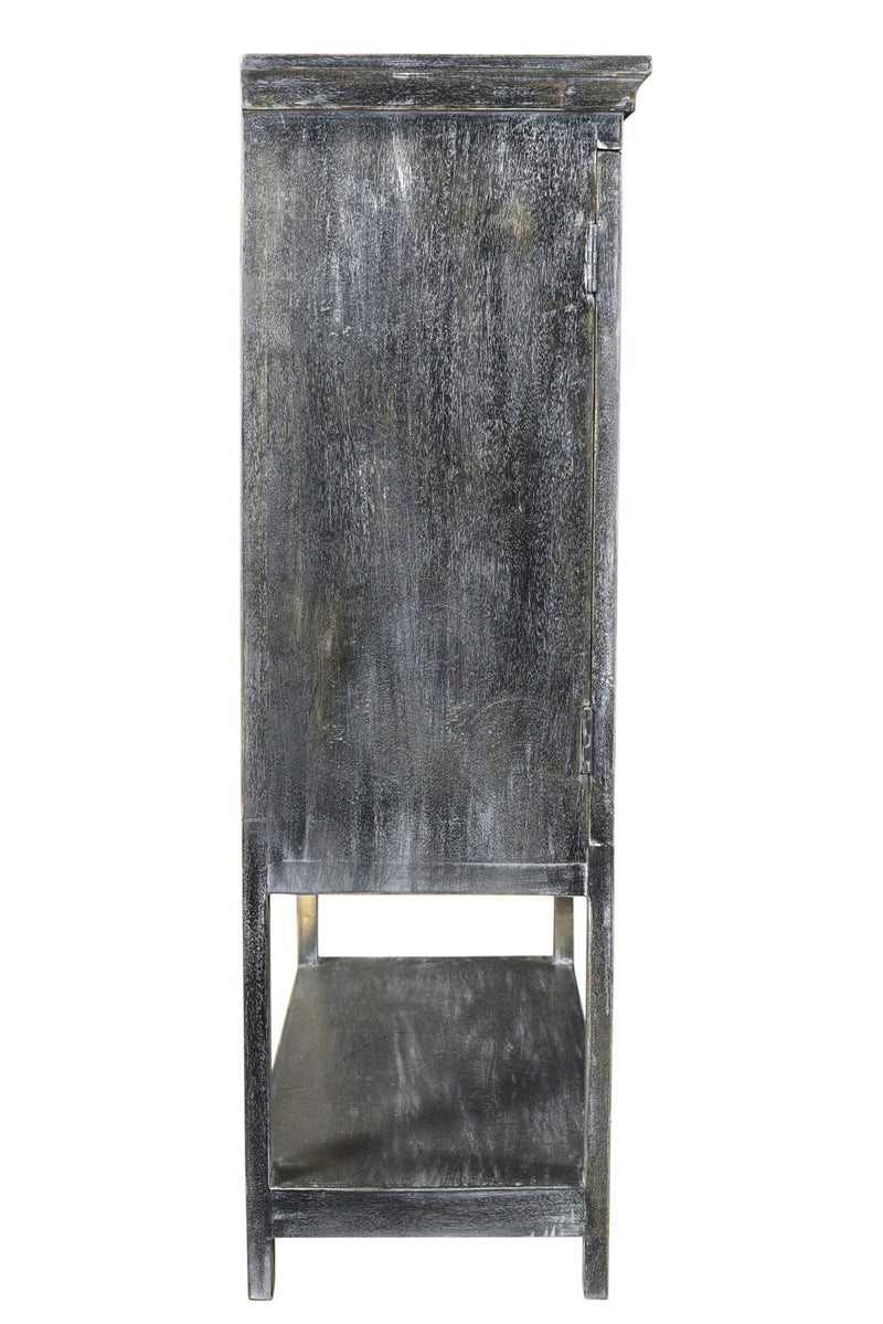 Solid Wood Two Door Accent Cabinet - Distressed Wash Dark Gray