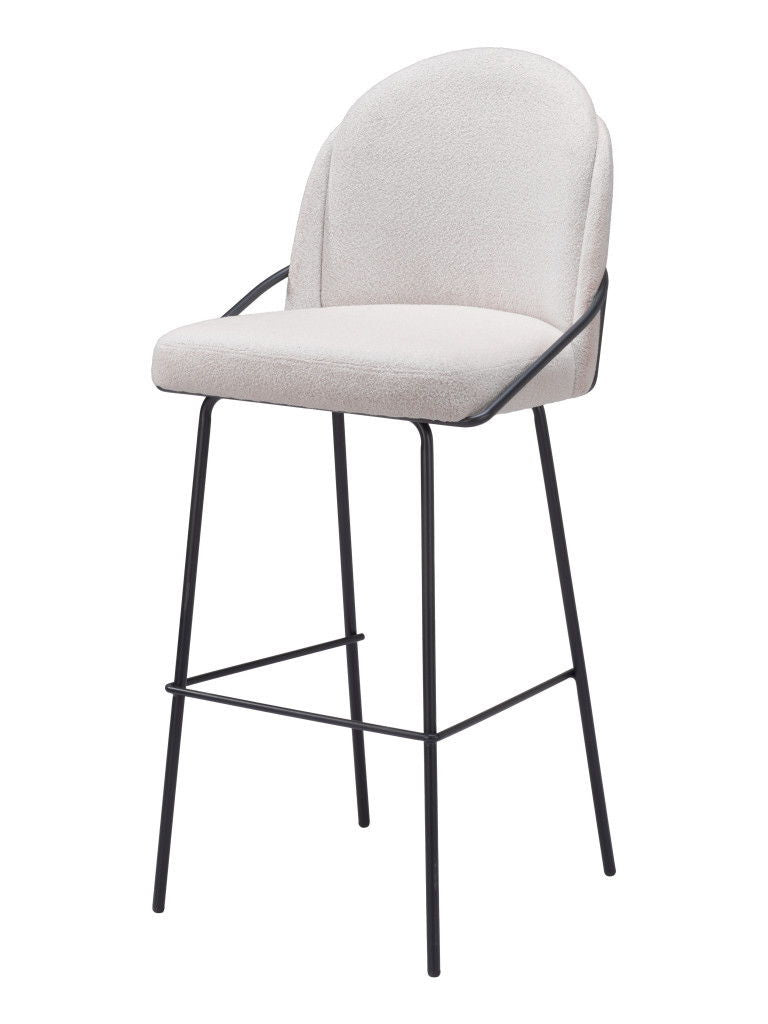 30" Shearling And Steel Bar Height Bar Chairs (Set of 2) - Ivory / Black
