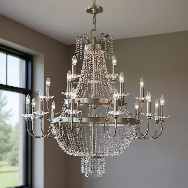 43" Multi Light Dimmable Chandelier With Shades - Nickel