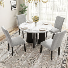 Load image into Gallery viewer, 5 Piece Round Dining Table Set, Dining Table And 4 Upholstered Chairs For Dining Room, Kitchen Room, Living Room - White / Gray

