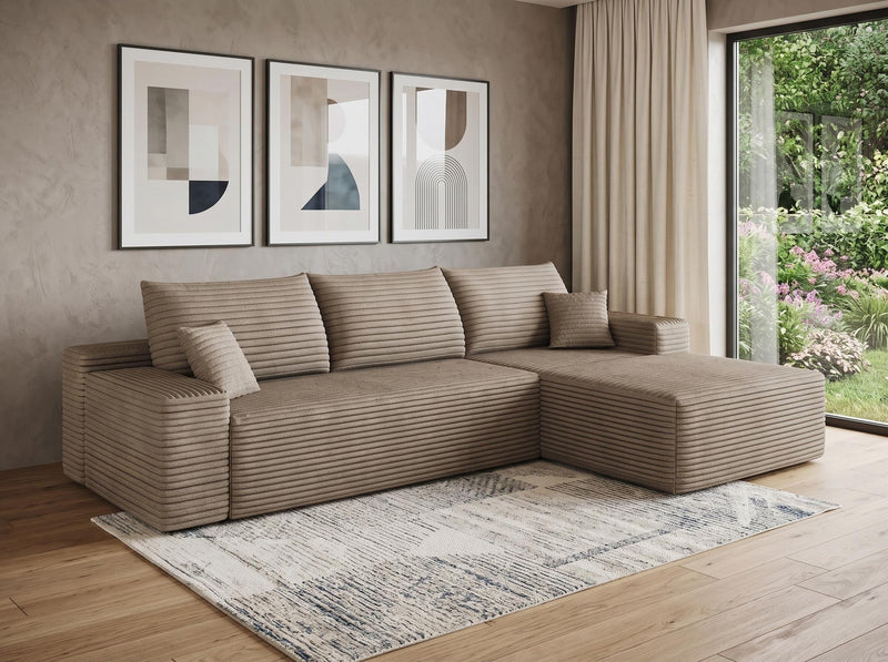 Corduroy Modular L Shaped Sofa And Chaise Sectional (762627) - Camel