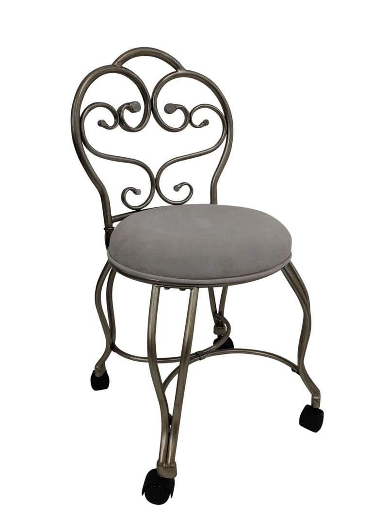 Microfiber Upholstered Metal Round Bench - Cream / Silver
