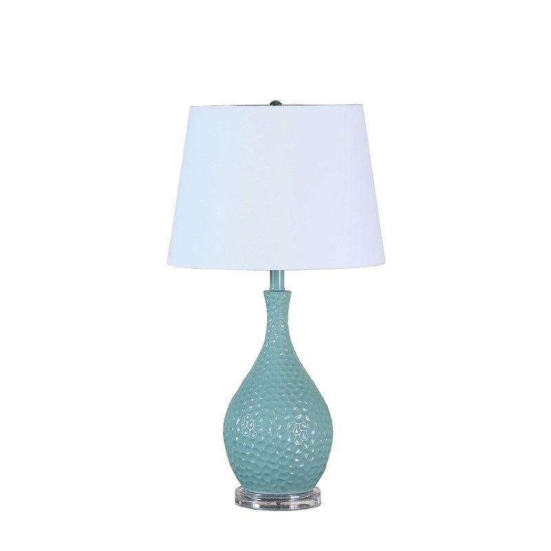 Hammered Urn Table Lamp With White Tapered Drum Shade - Aqua