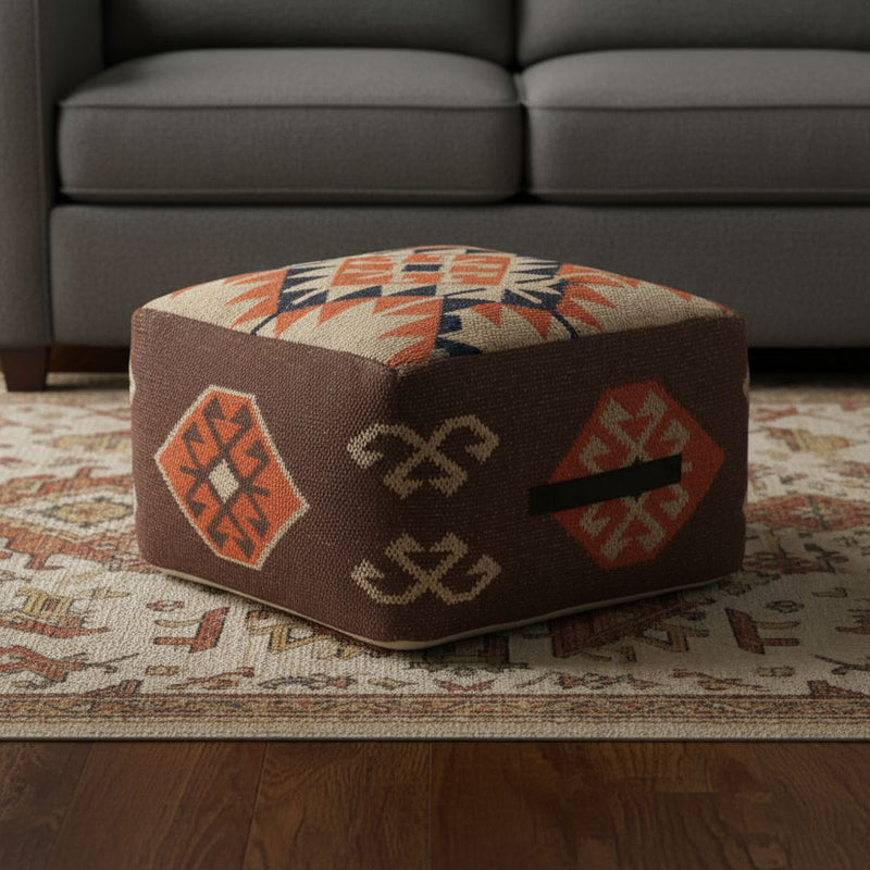 Cotton Blend Ottoman - Brown