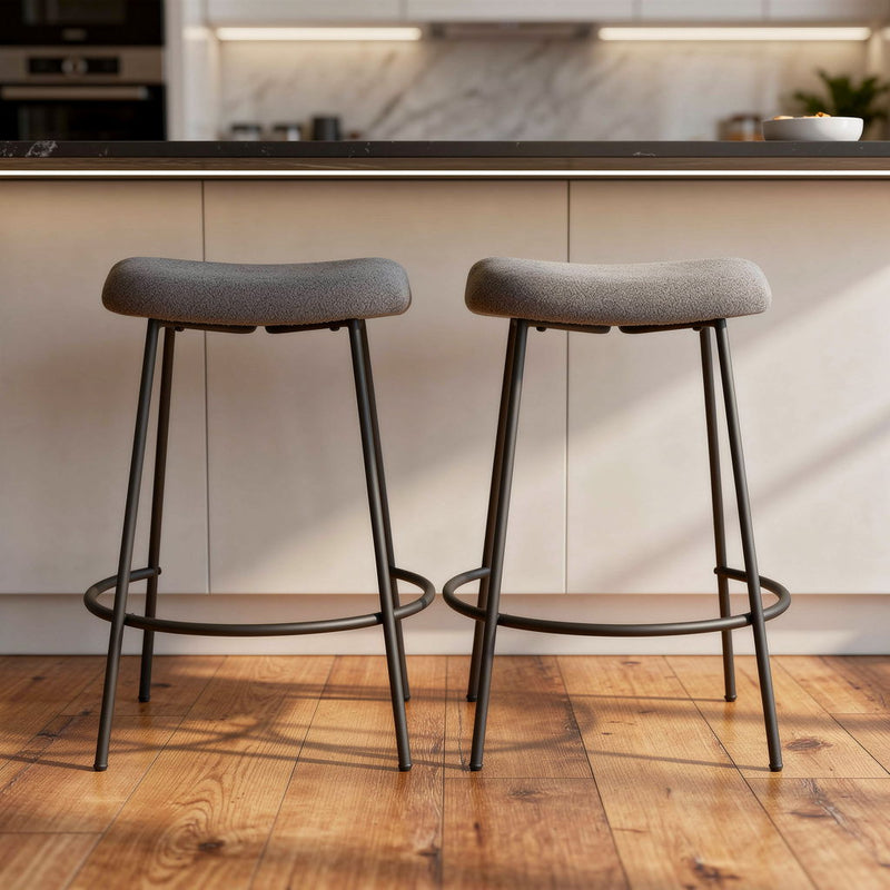 Faux Sherpa And Metal Backless Counter Height Bar Chairs (Set of 2) - Gray And Black