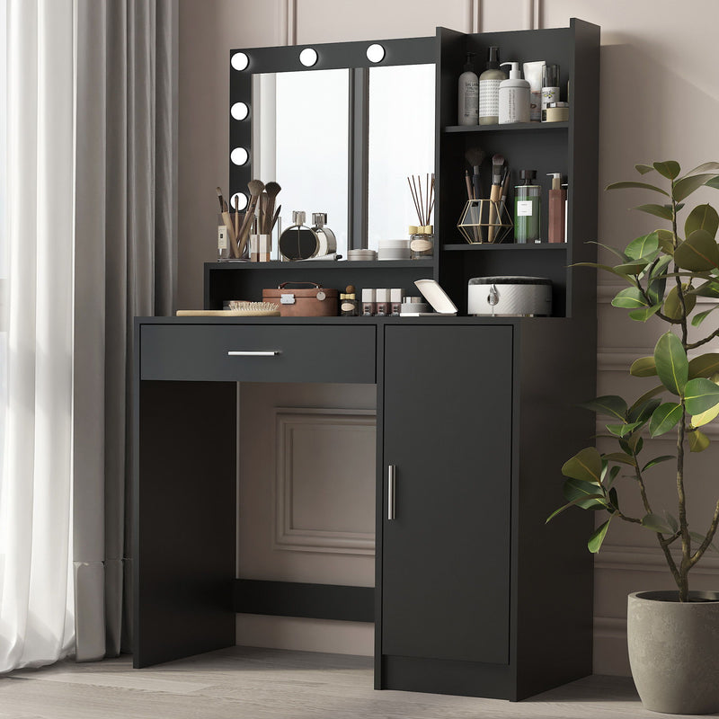 Wood Mirrored Vanity Table Lights - Black