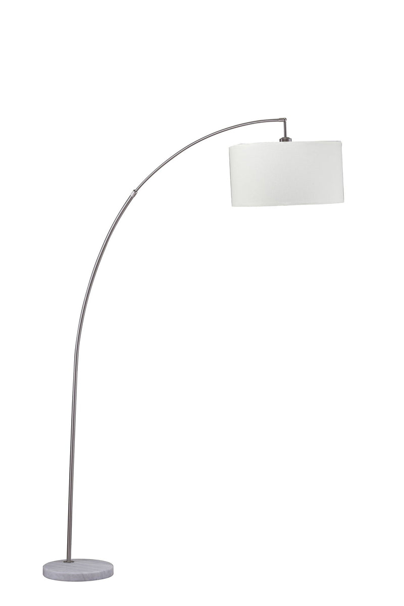 Arc Floor Lamp With White Drum Shade - White And Silver