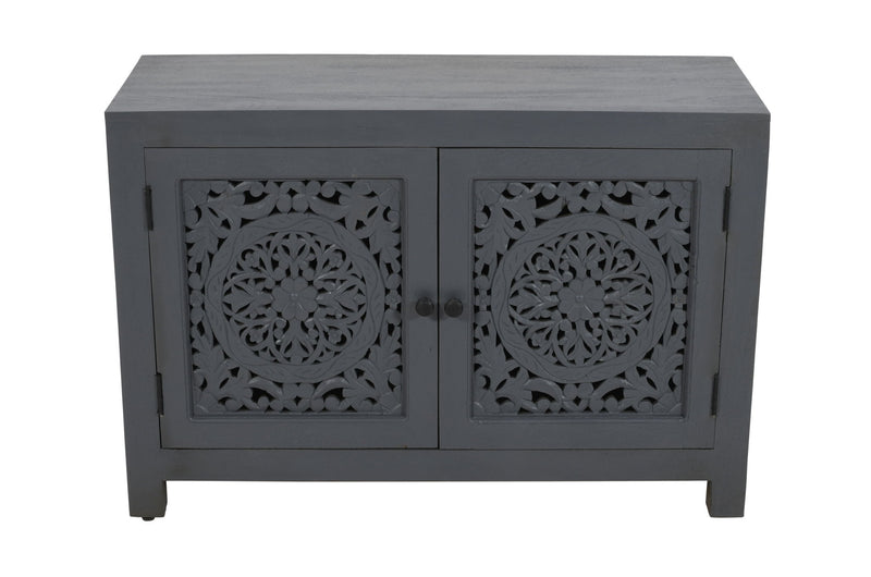 30" Distressed Solid Wood Textured Door Accent Cabinet With Two Doors - Black
