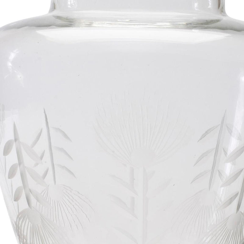 Etched Leaf Urn Table Vase - Clear