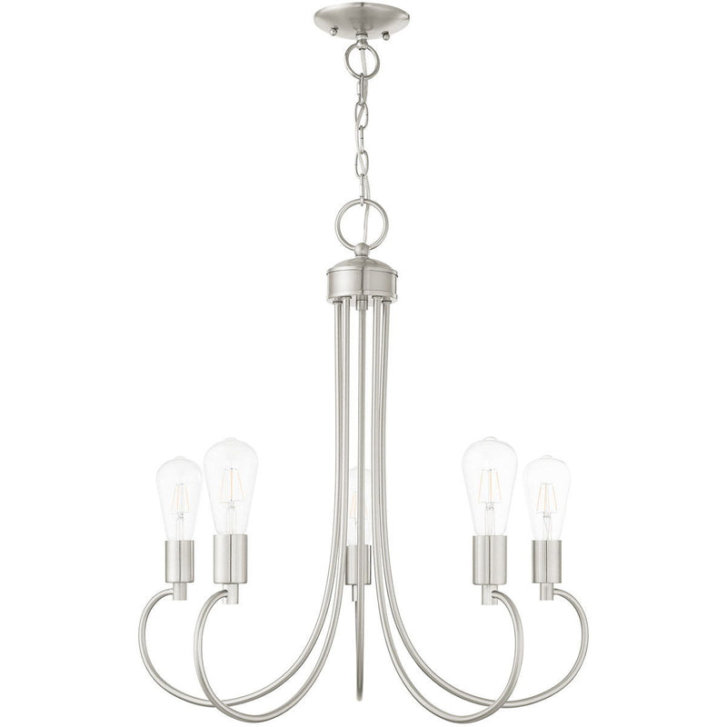 26" Five-Light Dimmable Chandelier With Shades - Nickel