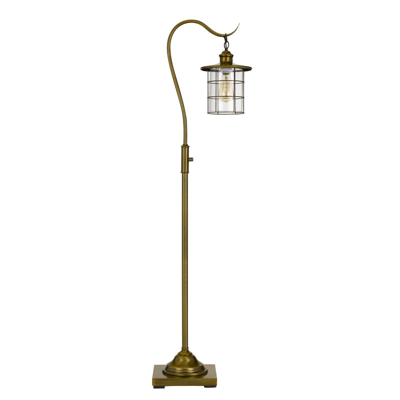 Traditional Shaped Floor Lamp With Bronze Transparent Glass Drum Shade - Brass
