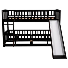 Load image into Gallery viewer, Bunk Bed with Slide,Twin Over Twin Low Bunk Bed with Fence and Ladder for Toddler Kids Teens Espresso
