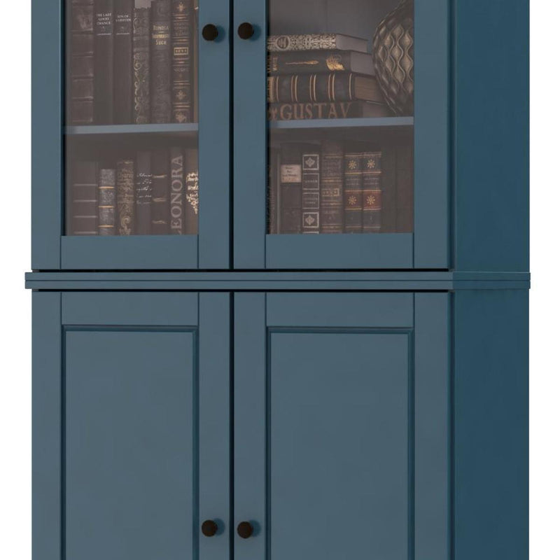 Solid Wood Adjustable Six Tier Library Bookcase With Four Doors (751518) - Teal Blue