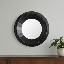Load image into Gallery viewer, 30" Solid Faceted And Beaded Round Framed Accent Mirror - Black
