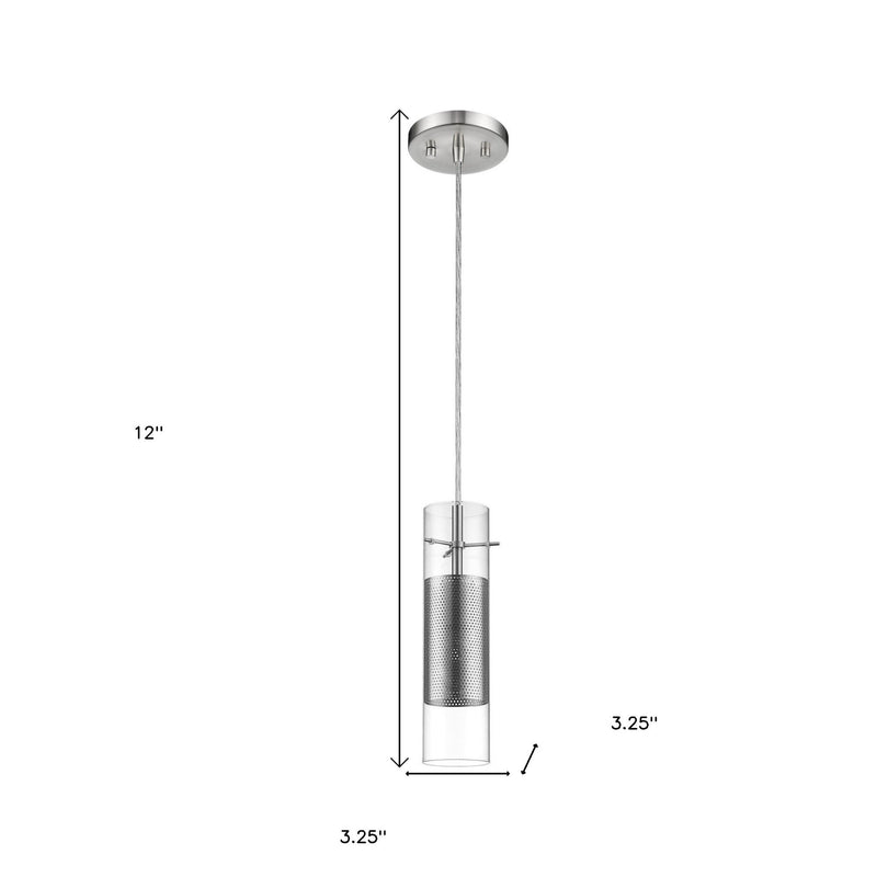 Glass And Mesh Shade Hanging Light - Silver