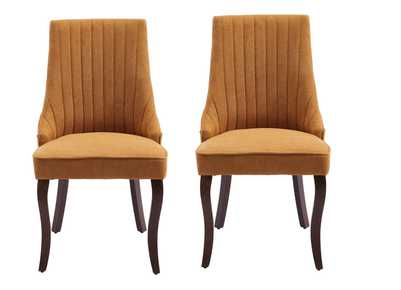 Tufted Solid Wood Dining Side Chairs (Set of 2) - Yellow / Brown