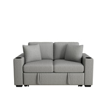 Load image into Gallery viewer, Modern 2 Seater Loveseat Sofa With Pull-Out Bed, Fabric, Built-In USB Ports &amp; Cup Holders
