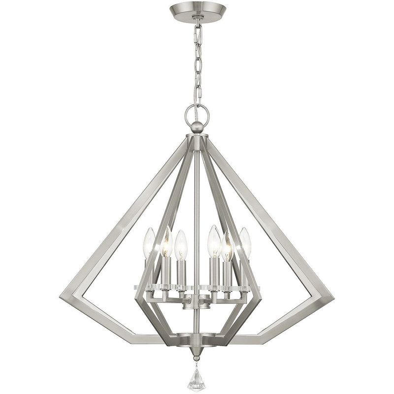 26'' 6 Light Dimmable Chandelier With Shades - Nickel