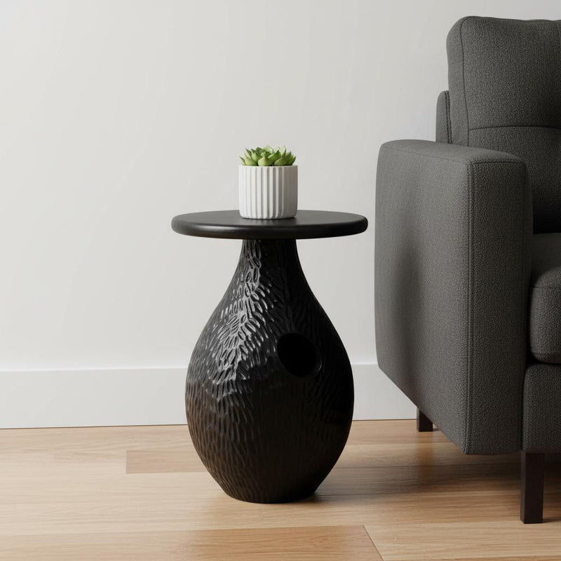 20" Solid Wood Round Pedestal End Table - Black