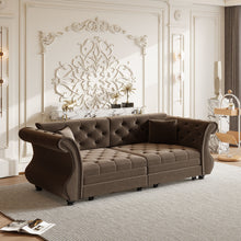 Load image into Gallery viewer, Oversized Chesterfield Pull Out Sofa Bed, Roll Arm Couch With Flower Tufting For Living Room
