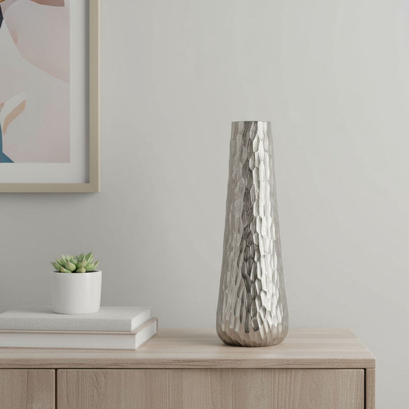 Carved Geometric Table Vase - Silver