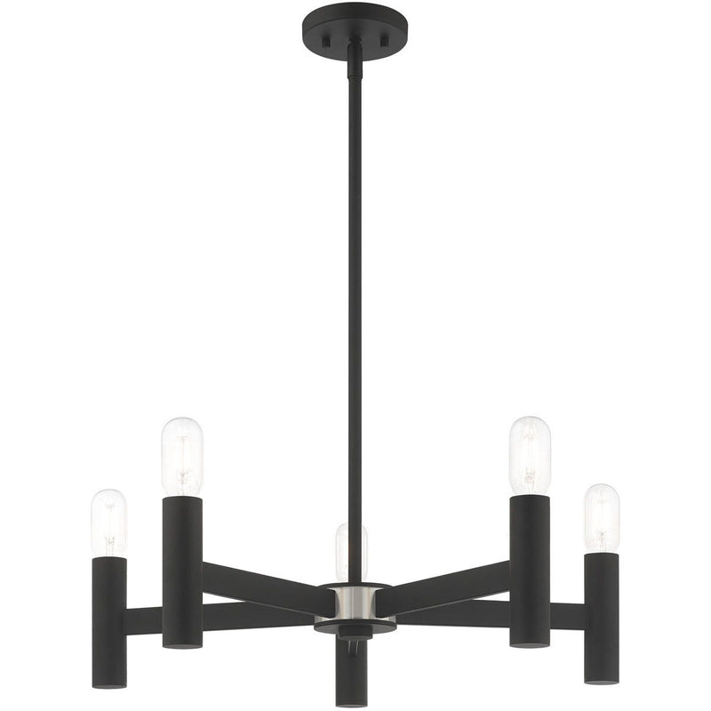 19" Five Light Dimmable Chandelier With Shades - Black