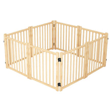 Load image into Gallery viewer, 8 Panel Wooden Freestanding Dog Gate, Step Over Indoor Pet Fence For Doorways And Stairs - Natural Wood
