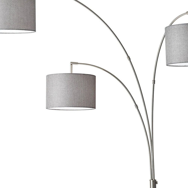 Three Light Adjustable LED Tree Floor Lamp With Gray Drum Shade - White