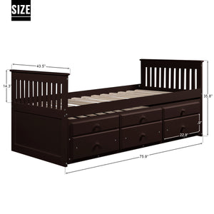 TOPMAX Captain's Bed Twin Daybed with Trundle Bed and Storage Drawers, Espresso