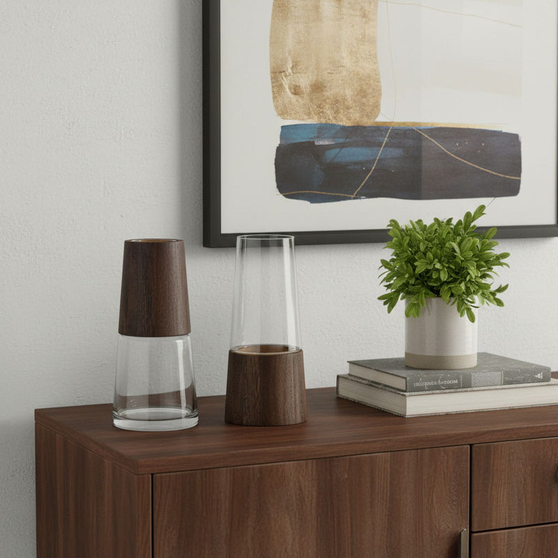 Tapered Table Vases With (Set of 2) - Brown / Clear