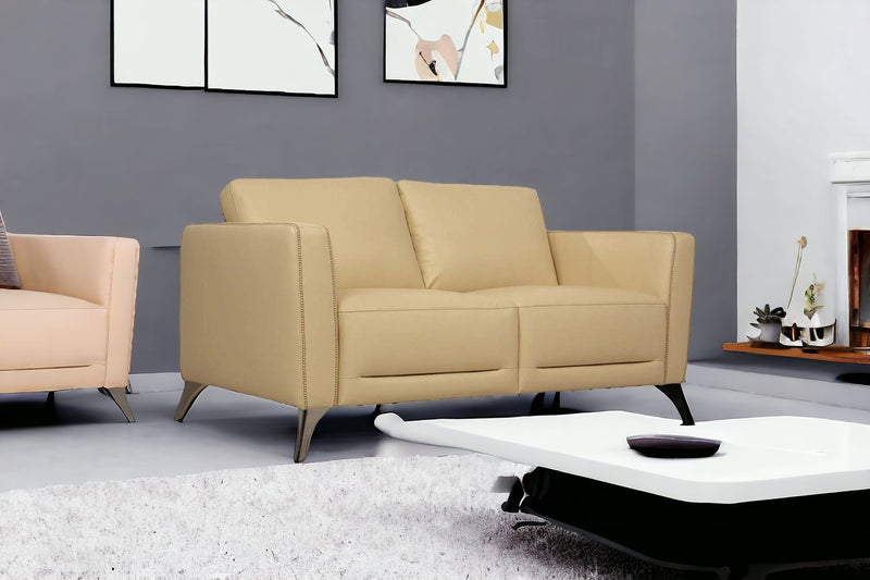 Leather Love Seat - Cream / Black