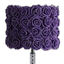 Load image into Gallery viewer, Bedside Table Lamp With Purple Flowers Drum Shade - Silver
