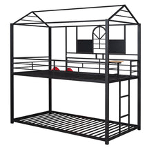 Load image into Gallery viewer, Twin Over Twin Metal Bunk Bed ,Metal Housebed With Slide,Three Colors Available.(Black with Red Slide)(OLD SKU :LP000095AAJ)
