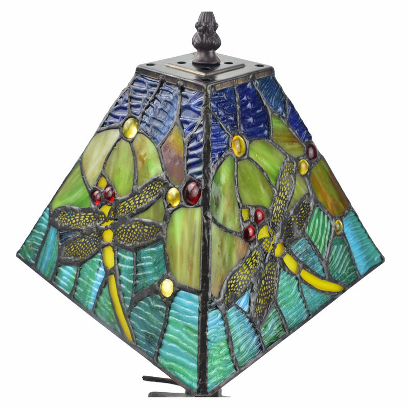 Metal Candlestick Table Lamp With Green Empire Shade - Dark Brown