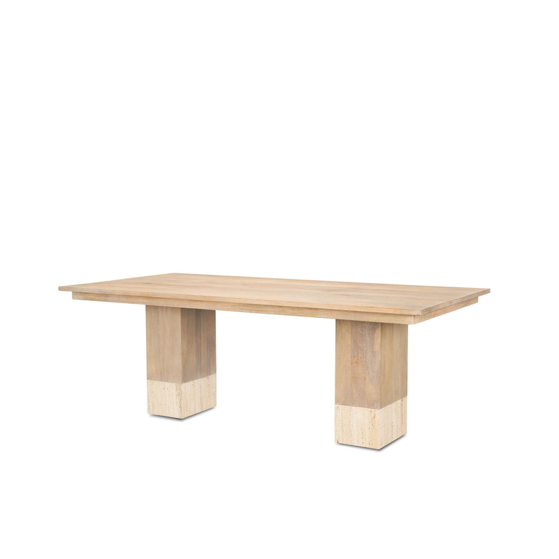 Solid Wood Iron Double Pedestal Base Dining Table - Brown / Beige