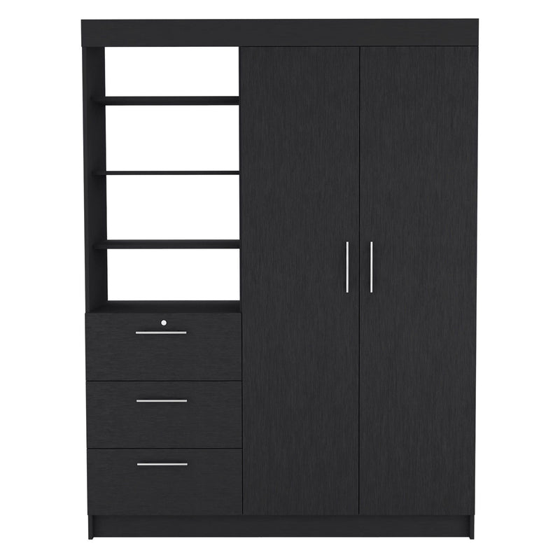 79" Wood Two Door Three Drawer Combo Dresser - Black