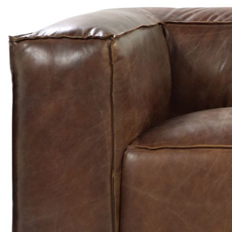 Top Grain Leather Sofa With Black Legs - Brown