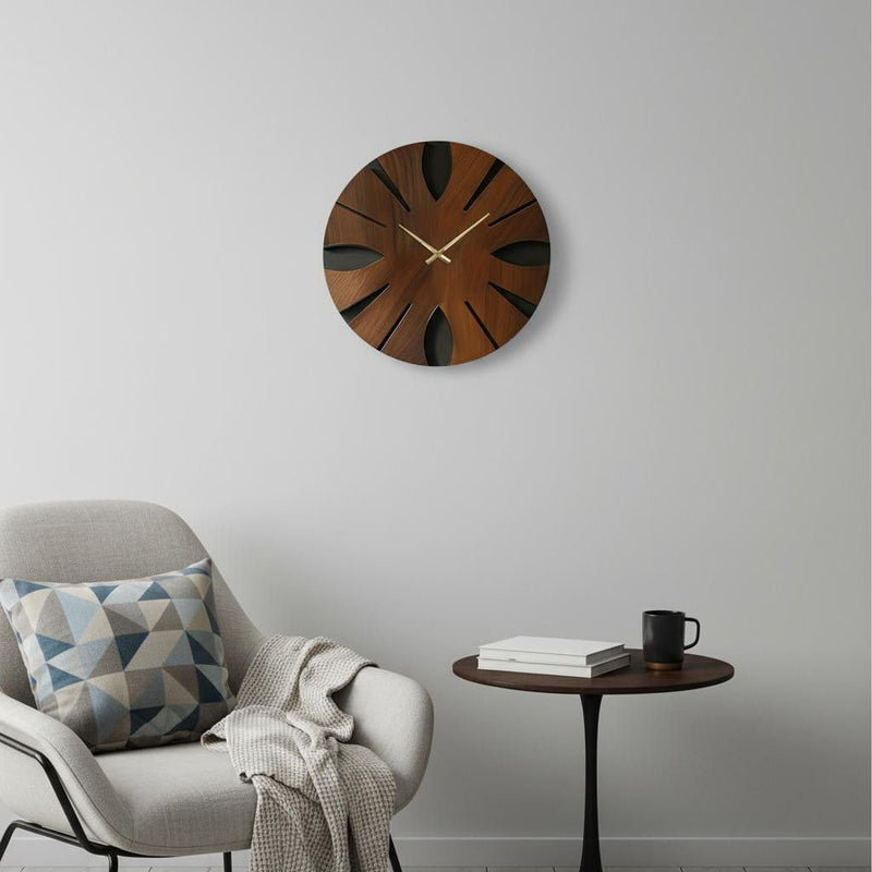 Silent Analog Abstract Round Wall Clock - Brown