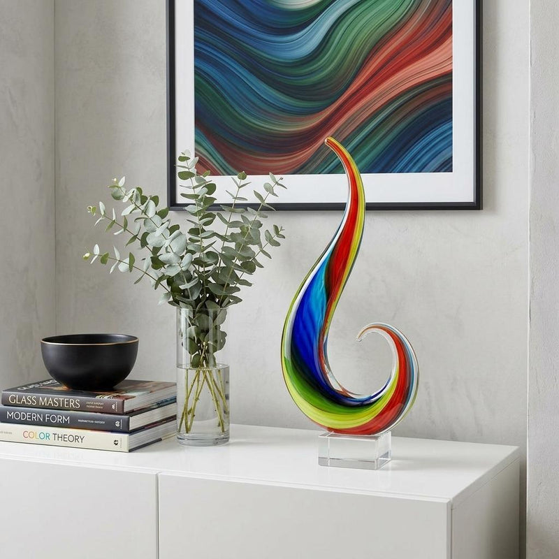 Murano Modern Abstract Tabletop Sculpture (376108) - Clear / Red / Blue