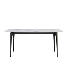 Load image into Gallery viewer, 70.87" Modern Artificial Stone Curved Black Metal Leg Dining Table, Can Accommodate 6-8 People - White / Black
