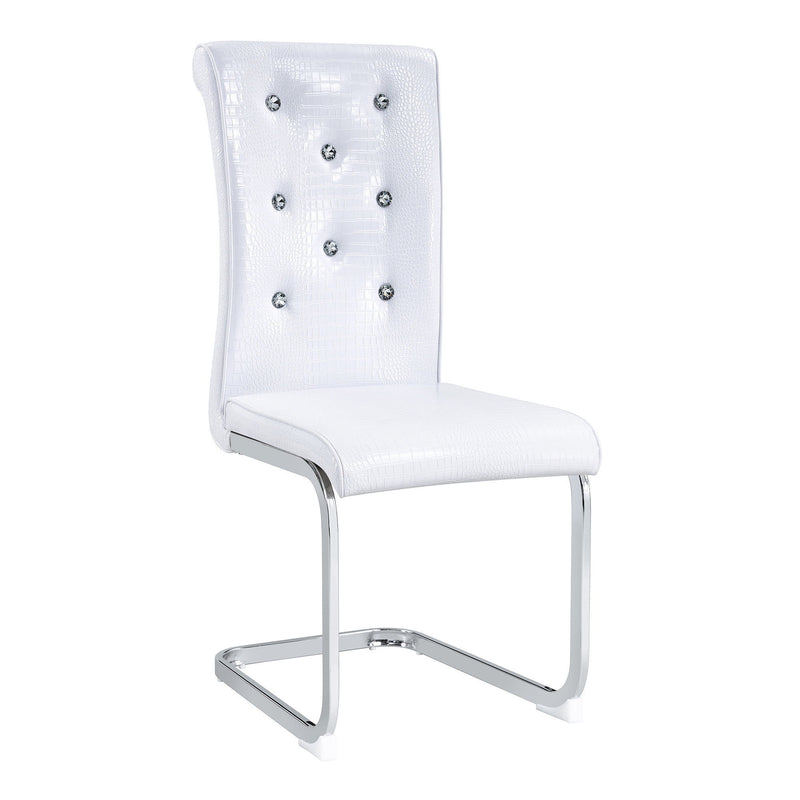 Faux Leather Metal Dining Side Chairs (Set of 2) - White / Silver