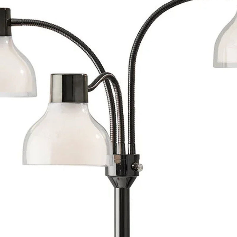 Three Light Tree Floor Lamp With White Bowl Shade - Black